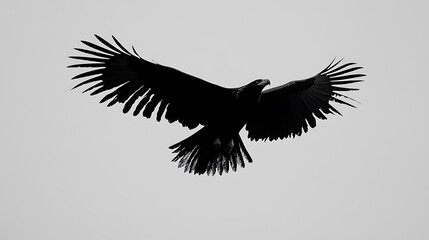Naklejka premium Black silhouette of an eagle flying gracefully on a plain color background