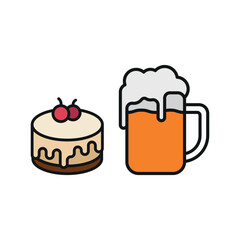 Wine bottle drink and cheesecake food icon with a sleek and minimalist flat design, featuring clean lines and a modern aesthetic, perfect for contemporary UI/UX projects and food-related branding.