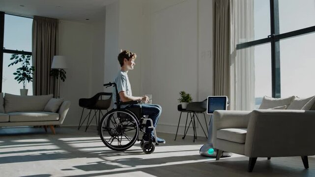 Innovative robotic companion assists individual in wheelchair during daily activities