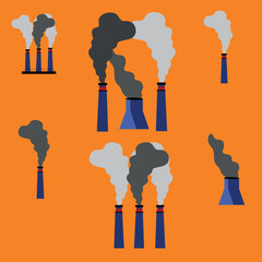 This collection highlights the issue of air pollution through detailed illustrations of various industrial factories emitting thick smoke. Each artwork captures the environmental impact of industriali