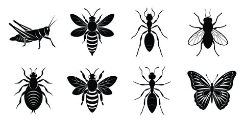 Set of insect icons silhouette illustration. Insects vector collection