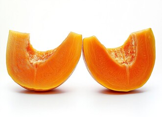 Papaya cut in half, isolated on a white background with a clipping path. Very high-resolution photography. --ar 128:93 --v 6.1 Job ID: 7275be89-d239-49e4-a6b0-1221c2b3f129