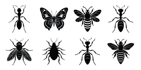 Set of insect icons silhouette illustration. Insects vector collection