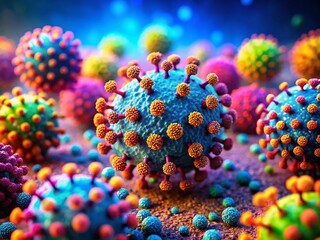 Fototapeta premium Microscopic View of Mpox Virus: A Realistic Tilt-Shift Image