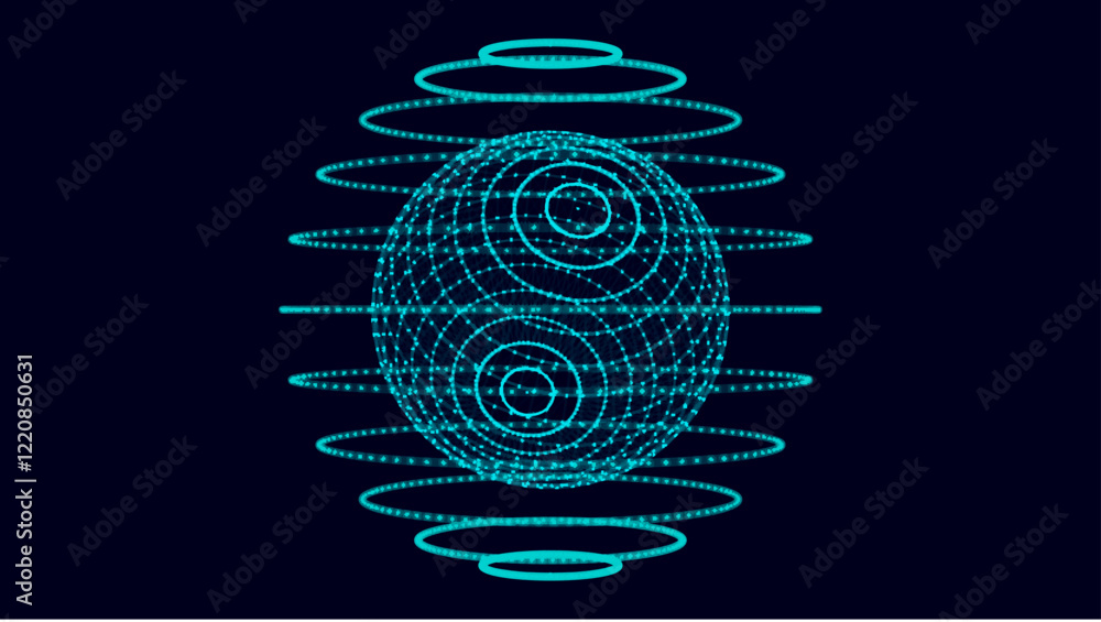 Poster blue sphere consisting of points and lines. modern wireframe elements. technology grid sphere. vecto