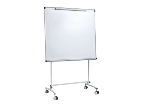 Mobile whiteboard on wheels isolated on transparent or white background, png