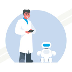 Scientist controlling a robot