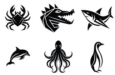 Fototapeta premium Set of six Marine animals vector