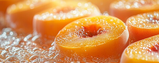 Fresh Peach Slices Bubbles in Sparkling Water Summer Refreshment