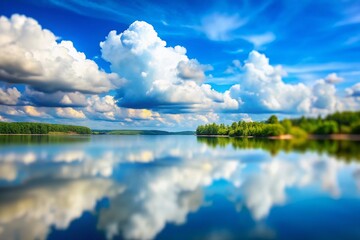 Miniature Cloudscape: Idyllic Lake Under a Dreamy Sky - Tilt-Shift Photography