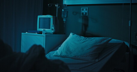 Close up shot hospital ward with equipment.