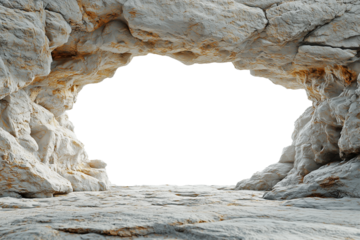 Rocky cave opening with textured white walls on a transparent background, perfect for exploration or adventure concepts