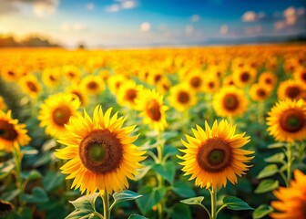 Fototapeta premium Abstract Sunflower Field Tilt-Shift Background with Copy Space - Perfect for Summer Designs