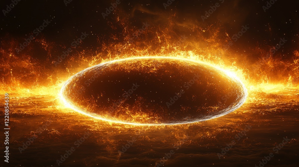 Poster cosmic event of a fiery ring outer space digital art celestial environment wide angle abstract conce
