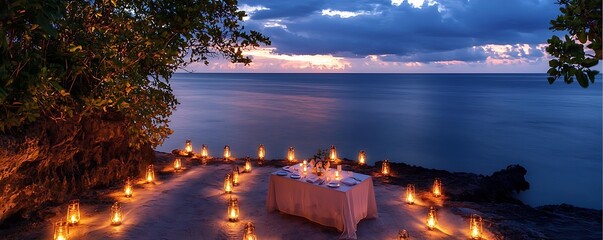 Romantic proposal dinner with candles a beautiful scene for marriage proposals or honeymoon moments