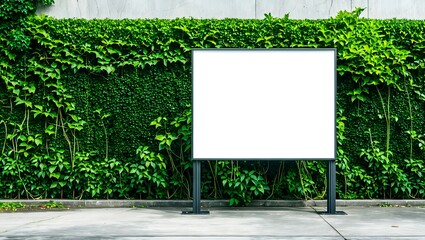 Fototapeta premium White billboard on spring summer green leaves 