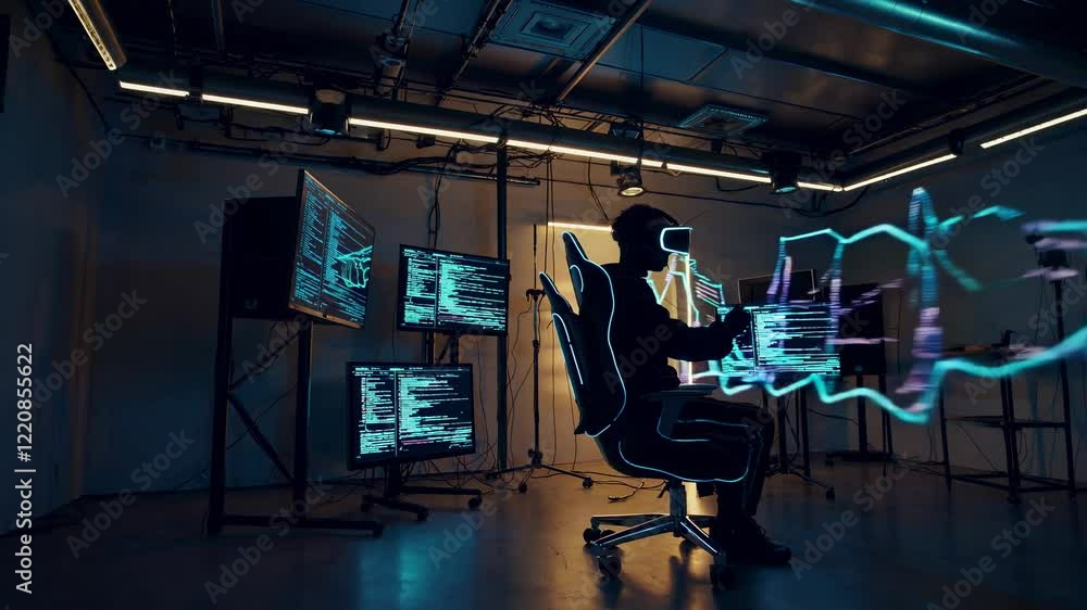 Poster immersive virtual reality experience in a futuristic data environment