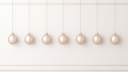 Elegant hanging ornaments in soft beige tones against light wall create serene atmosphere. Perfect for festive decor or minimalist design