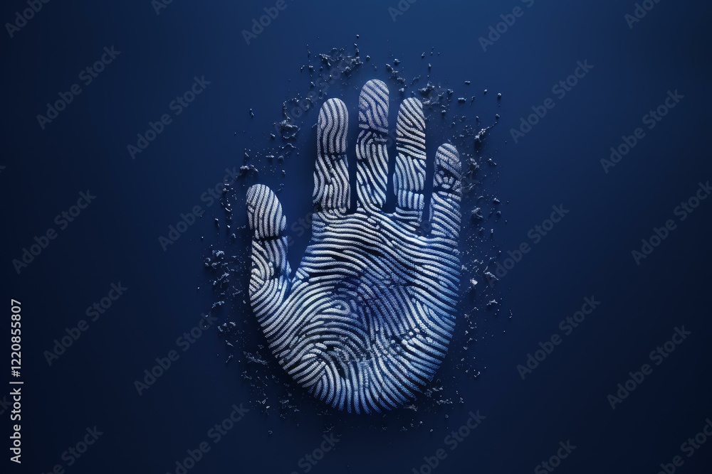 Poster fingerprint handprint emerging from crumbling wall representing cybersecurity and data protection