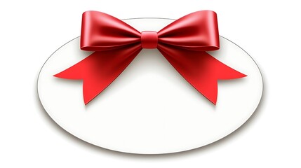 Red bow on white oval, gift wrapping concept