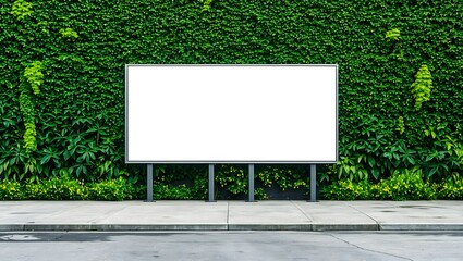 Fototapeta premium White billboard on spring summer green leaves 