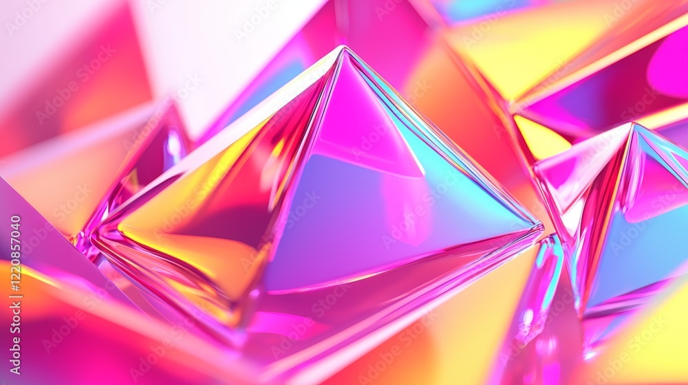 Aufkleber vibrant crystal pyramid structures abstract art digital visualization colorful environment close-up 