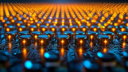 Fototapeta premium Industrial Electrical Engineer PCB Process Technology Abstract circuit board with glowing elements.