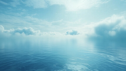 Obraz premium Peaceful Ocean Scene with Bright Blue Sky and Fluffy Clouds