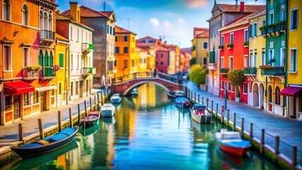 Fototapeta premium Miniature Venice: Tilt-Shift Canal Cityscape, Romantic Gondola Scene