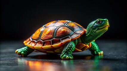 Obraz premium Miniature Turtle Toy on Black Background - Isolated Stock Photo