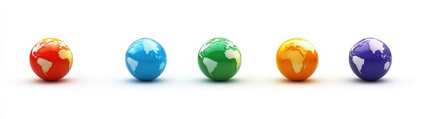 Obraz premium Vibrant globe icons displayed on a white background