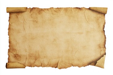 An old piece of paper is rolled up and placed on a clean white background