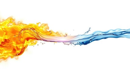 Fototapeta premium A mesmerizing combination of fire and water meeting on a pristine white background, elemental, dramatic, contrast
