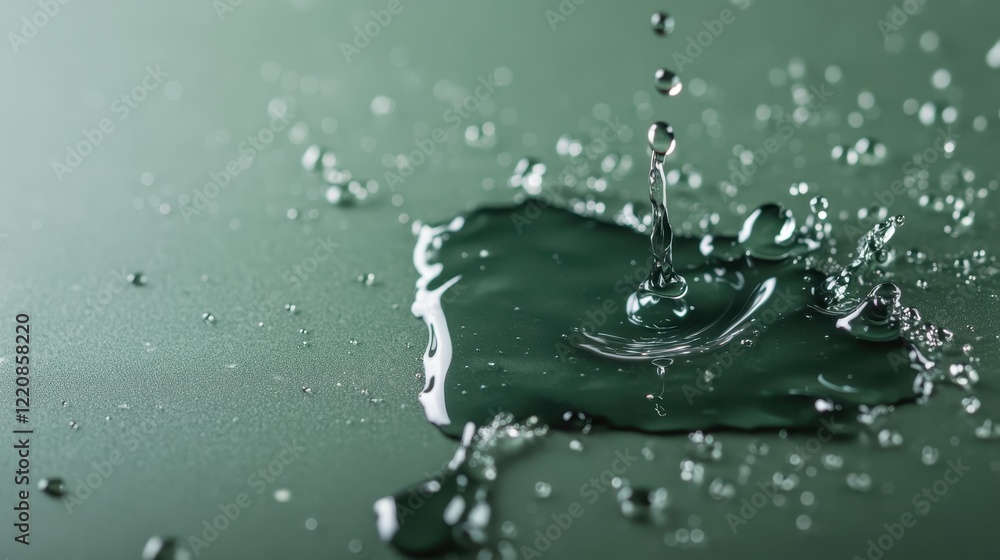Poster this image features dynamic splashes of black liquid on a green surface, creating an exciting interp