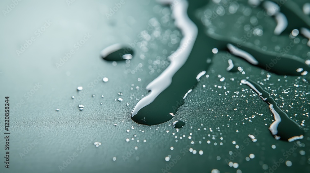 Poster a serene view of black liquid puddling gently on a smooth green surface, inviting viewers to explore