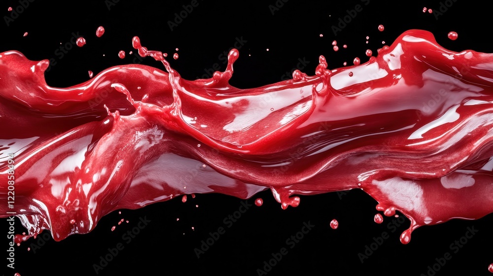 Poster this image features a flowing wave of rich red paint, creating a stunning visual against a black can