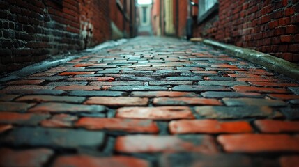 A Bricked Up Alleyway Lined With Brick Walls.
