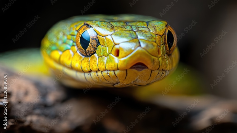 Poster this macro image showcases the vibrant color patterns of a snake's face, highlighting its intricate 