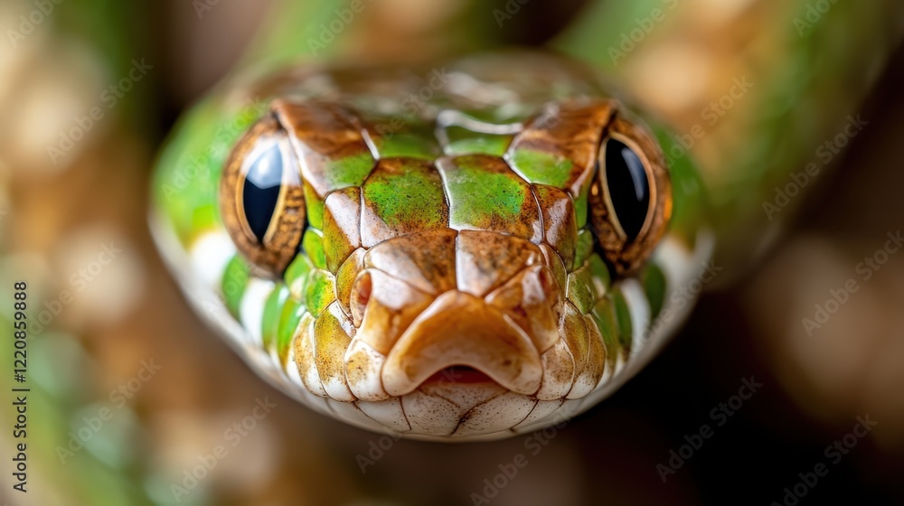 Poster a striking close-up of a green snake displaying its intricate scale patterns, providing insight into