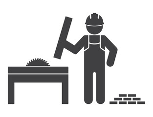 worker work on circular saw machine with plank icon