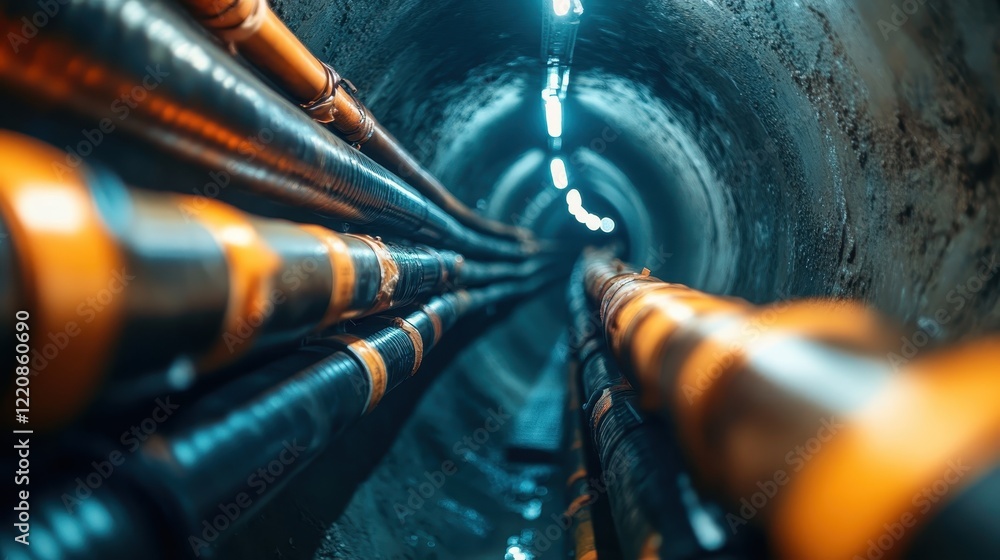 Poster vibrant cables running through a modern tunnel create an engaging view, highlighting the intersectio
