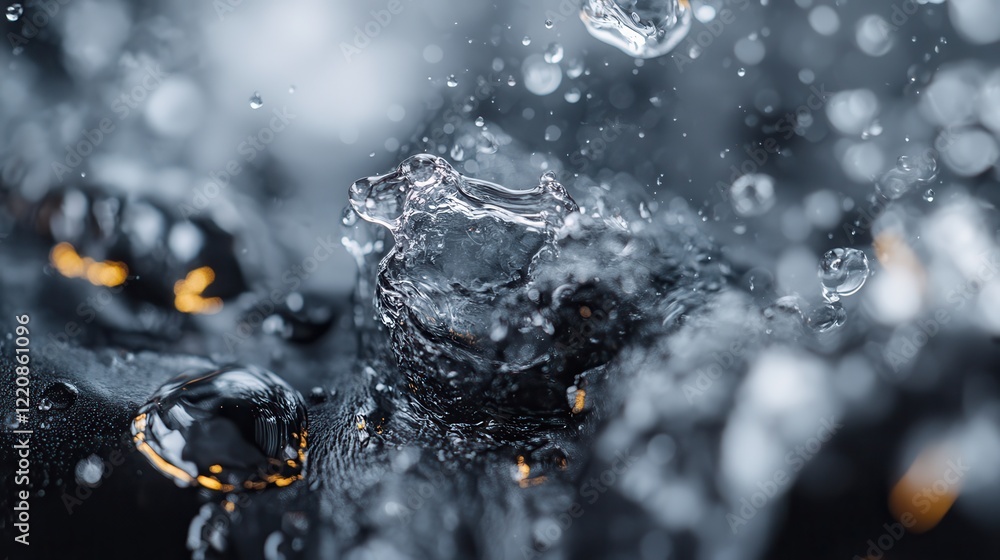Poster a captivating close-up shot of water splashing and creating dynamic ripple effects, beautifully capt