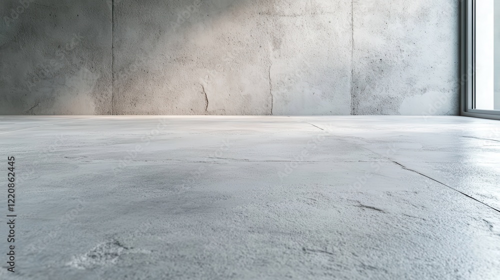 Poster this bright interior image showcases a concrete floor and walls with subtle light shadows, creating 