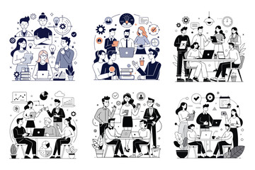 A Collection of Vector Illustrations Depicting Successful Teamwork