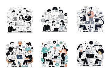 A Collection of Vector Illustrations Depicting Successful Teamwork