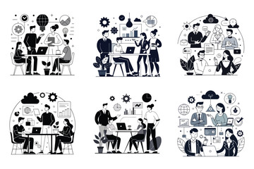 A Collection of Vector Illustrations Depicting Successful Teamwork