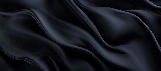A closeup of luxurious black satin fabric on a black background