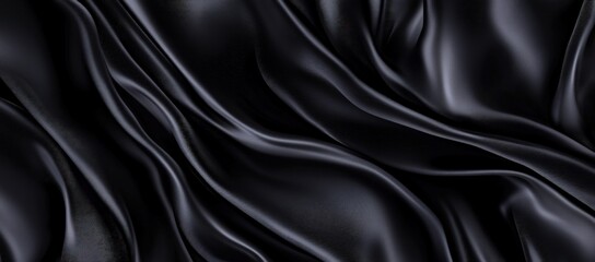 Obraz premium A closeup of luxurious black satin fabric on a black background