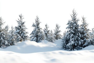 Obraz premium Snow-Covered Pine Trees Against a Bright White Winter Background in a Serene Natural Setting