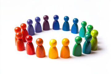 Colorful wooden figures arranged in circle, symbolizing community and connection